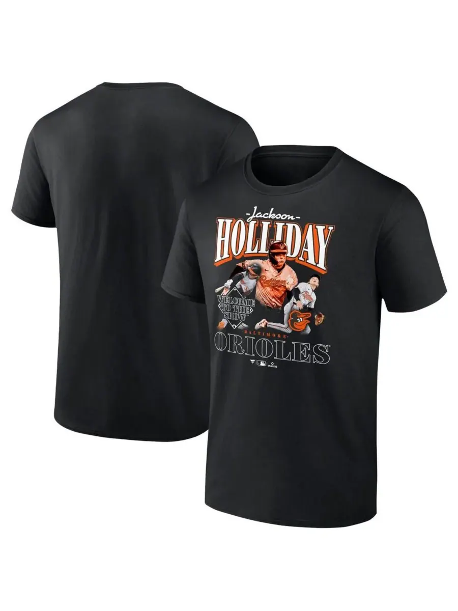 Fanatics Mto Label Мужская черная футболка Jackson Holliday Baltimore Orioles Welcome to the Show — изображение 1 из 4