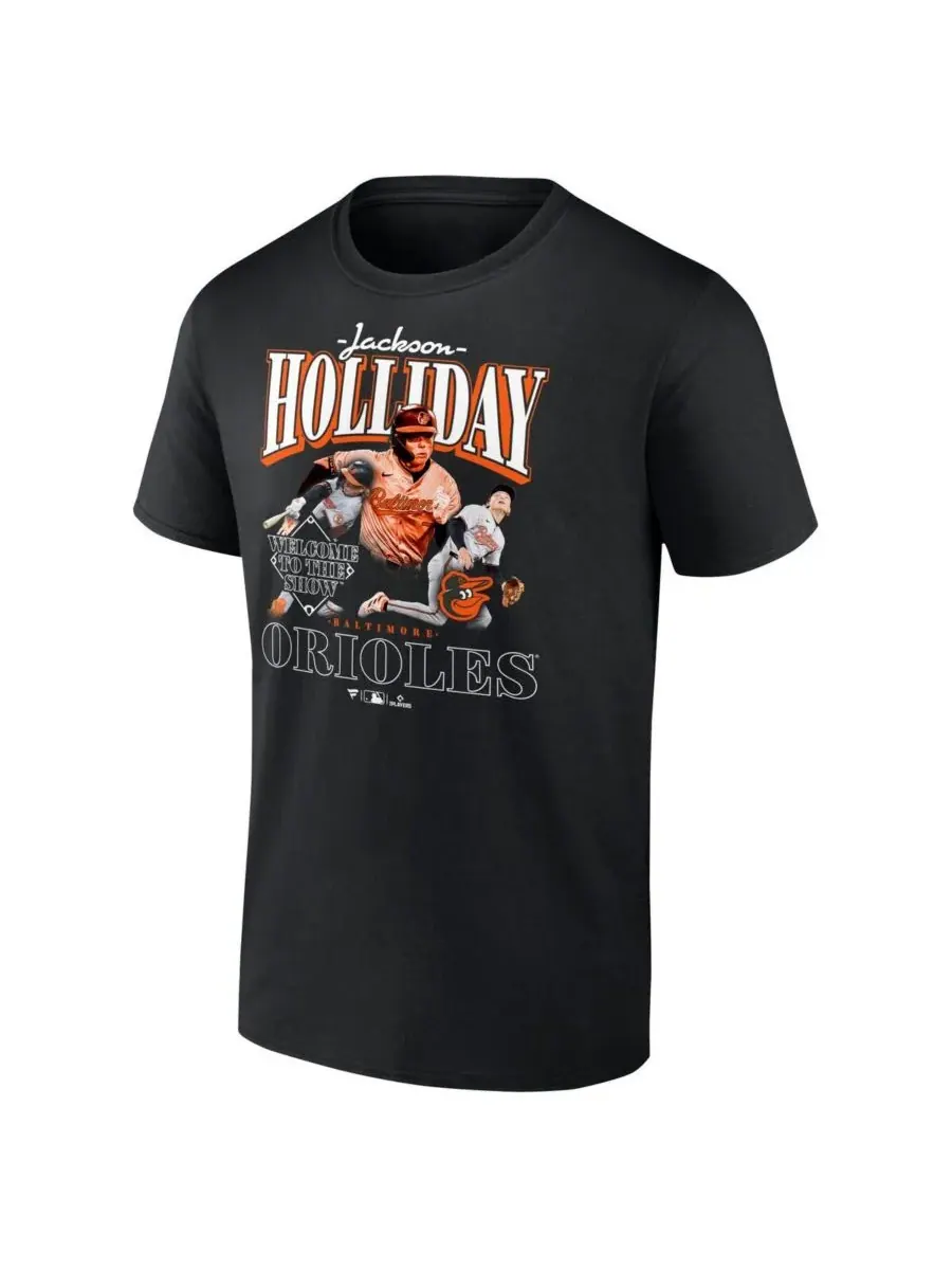 Fanatics Mto Label Мужская черная футболка Jackson Holliday Baltimore Orioles Welcome to the Show — изображение 2 из 4