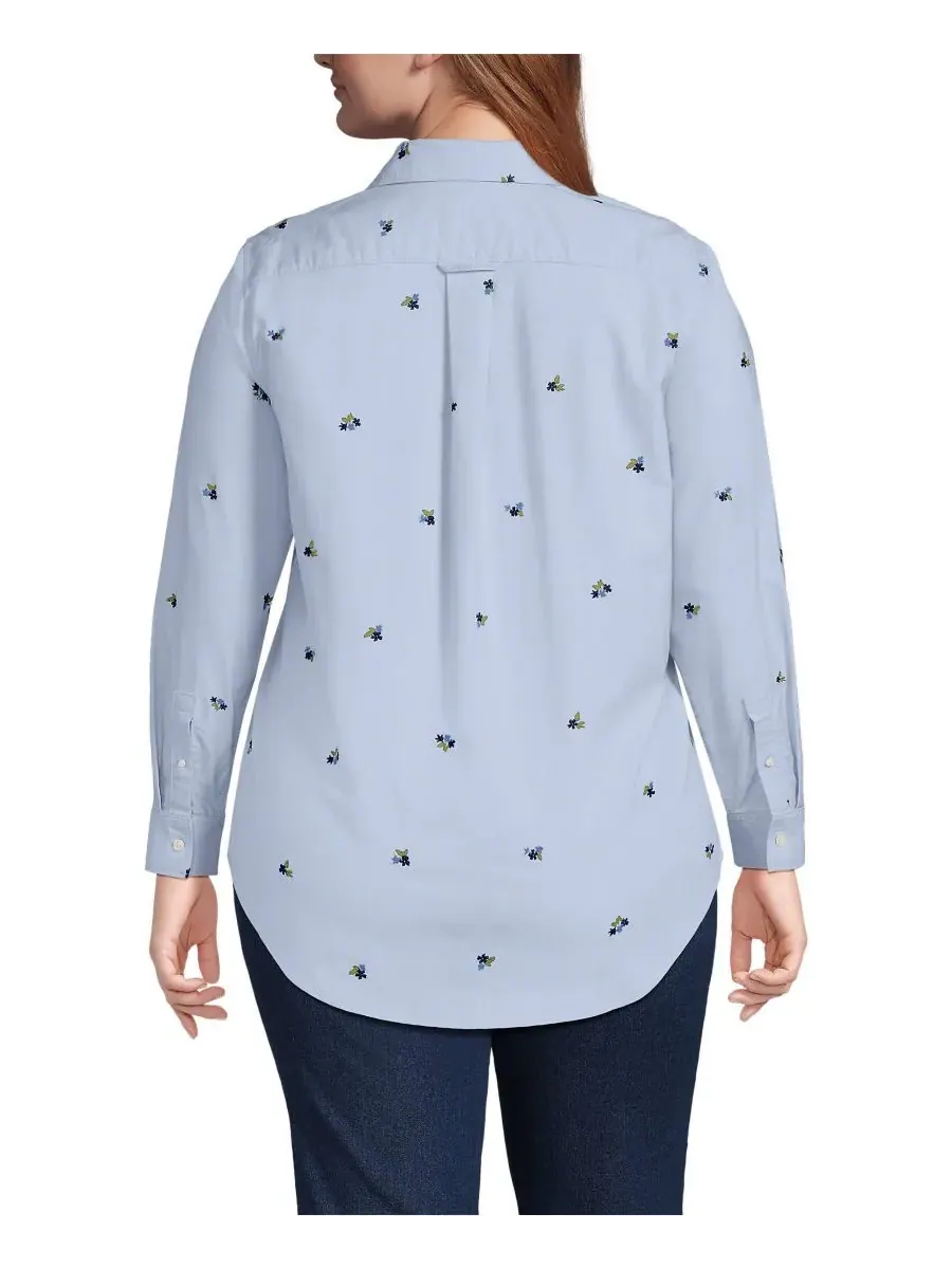 Рубашка Оксфорд больших размеров Lands' End, Soft Sky/Deep Sea Floral — изображение 2 из 3