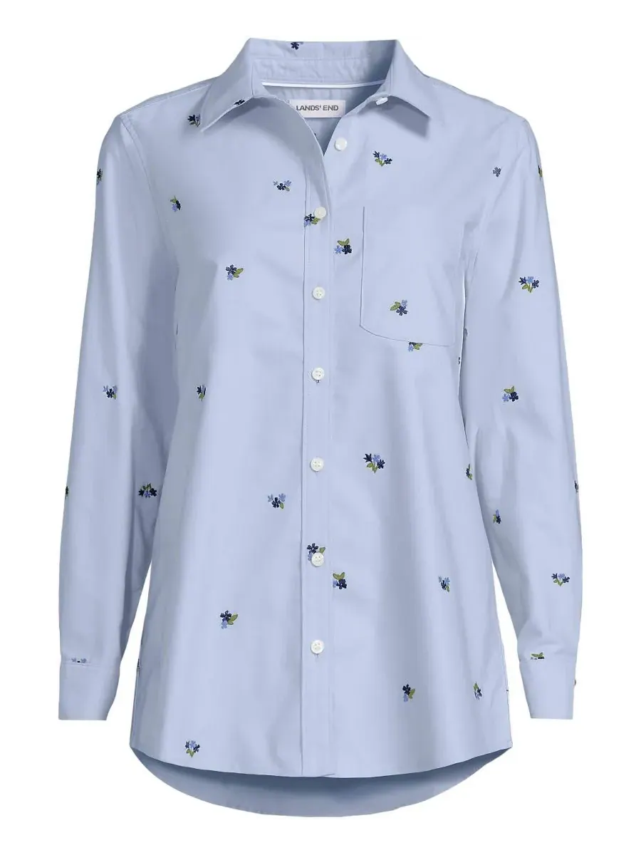 Рубашка Оксфорд больших размеров Lands' End, Soft Sky/Deep Sea Floral — изображение 3 из 3