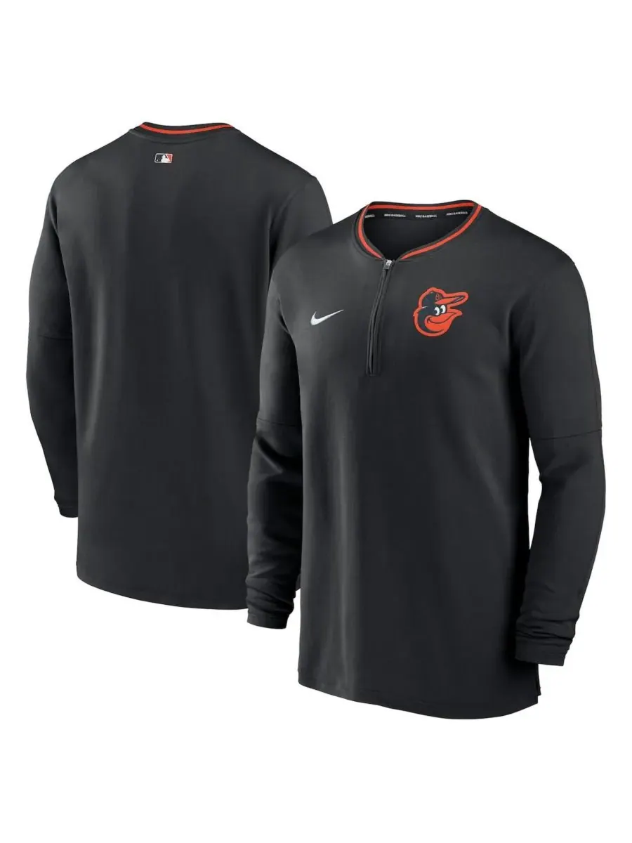 Nike Мужская черная футболка Baltimore Orioles Authentic Collection Performance с застежкой-молнией — изображение 1 из 3