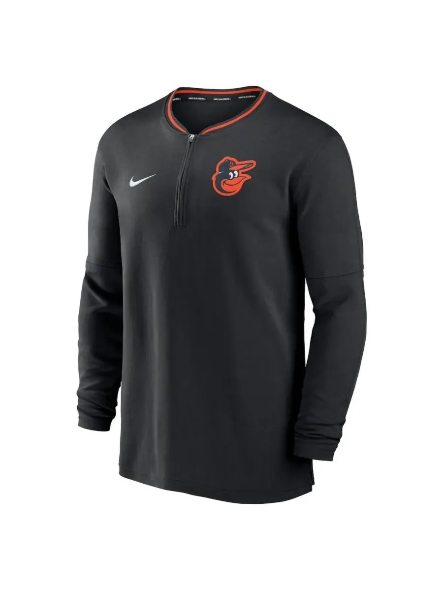 Nike Мужская черная футболка Baltimore Orioles Authentic Collection Performance с застежкой-молнией — изображение 2 из 3
