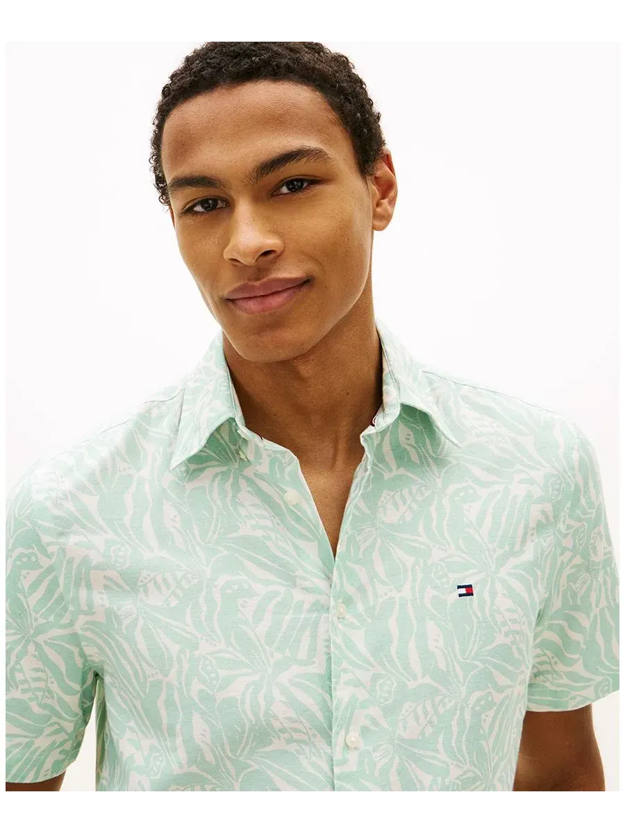 Мужская рубашка с коротким рукавом из льняной смеси с принтом Tommy Hilfiger, Crushed Mint / Allover — изображение 3 из 4