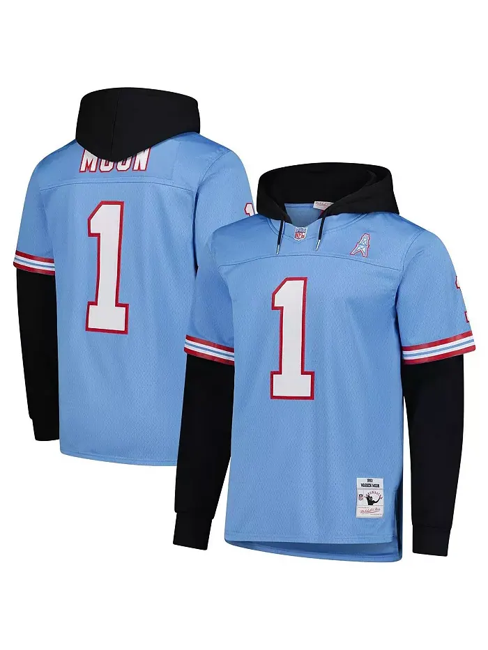 Мужская толстовка с капюшоном Warren Moon Legacy Jersey в светло-голубом цвете с именем и номером — изображение 1 из 5