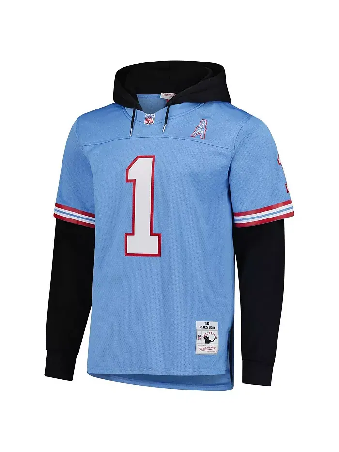 Мужская толстовка с капюшоном Warren Moon Legacy Jersey в светло-голубом цвете с именем и номером — изображение 2 из 5