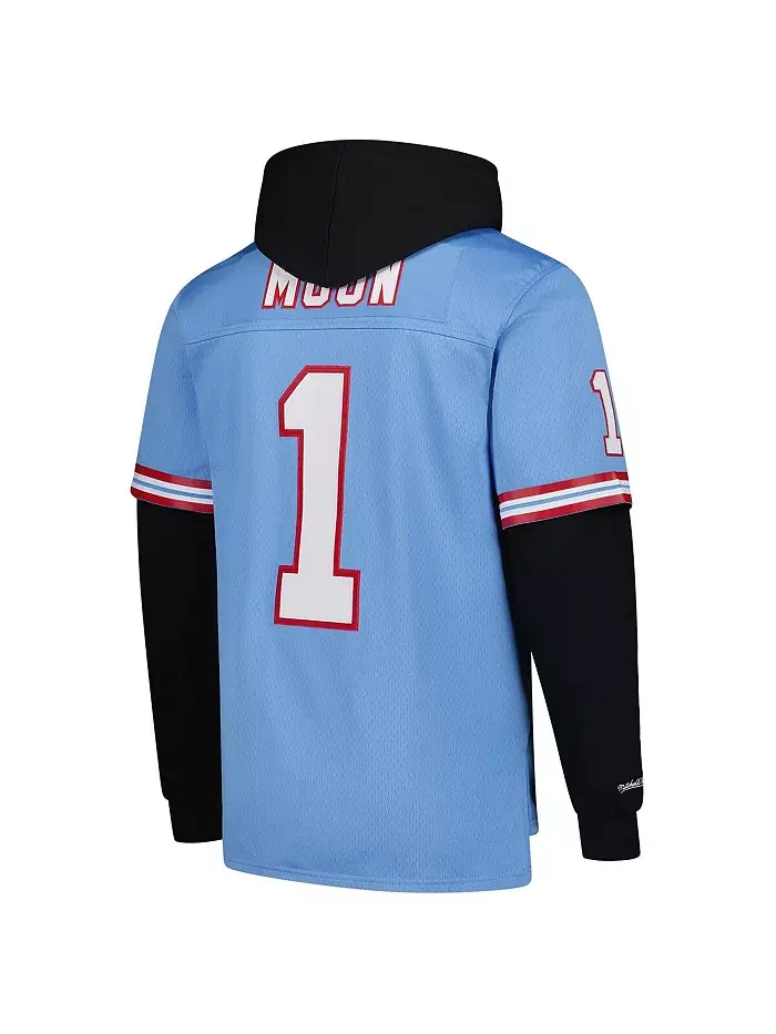 Мужская толстовка с капюшоном Warren Moon Legacy Jersey в светло-голубом цвете с именем и номером — изображение 5 из 5