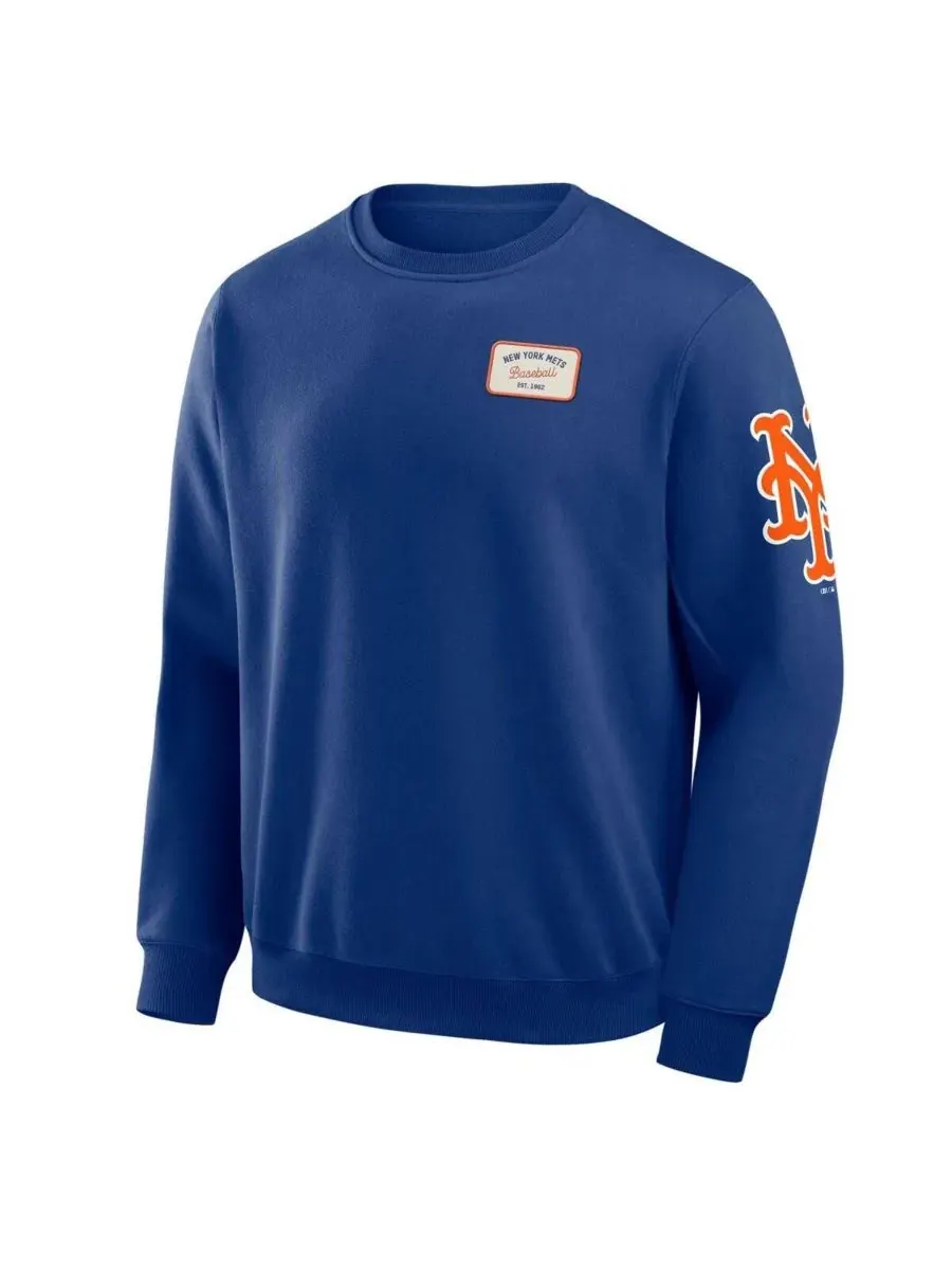 Мужская толстовка с круглым вырезом Royal New York Mets Washed Crew Neck Pullover Darius Rucker — изображение 3 из 6