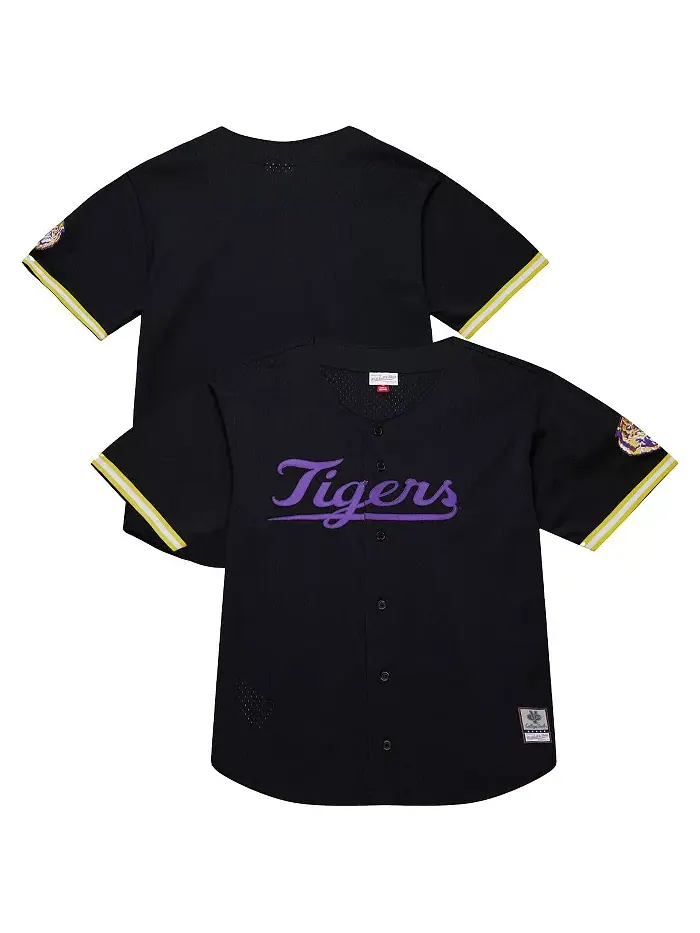 Мужская модная джерси LSU Tigers On The Clock на пуговицах, черная Mitchell & Ness — изображение 1 из 5