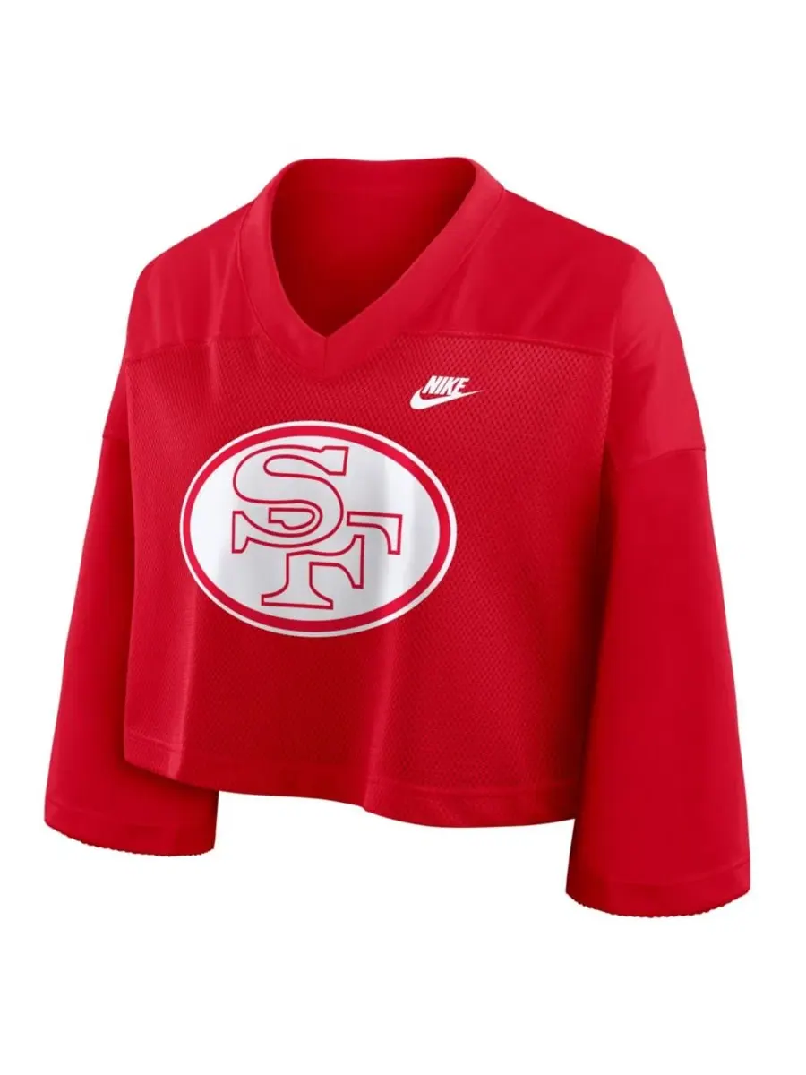 Женская укороченная футболка Nike Rewind San Francisco 49ers с сетчатым верхом — изображение 2 из 3, алый