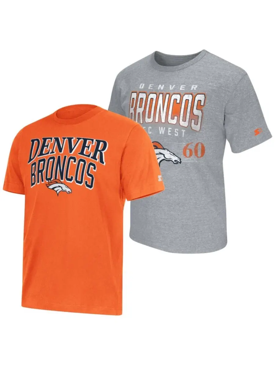Комплект из 2 футболок с логотипом Denver Broncos Starter — изображение 1 из 5, оранжевый серый