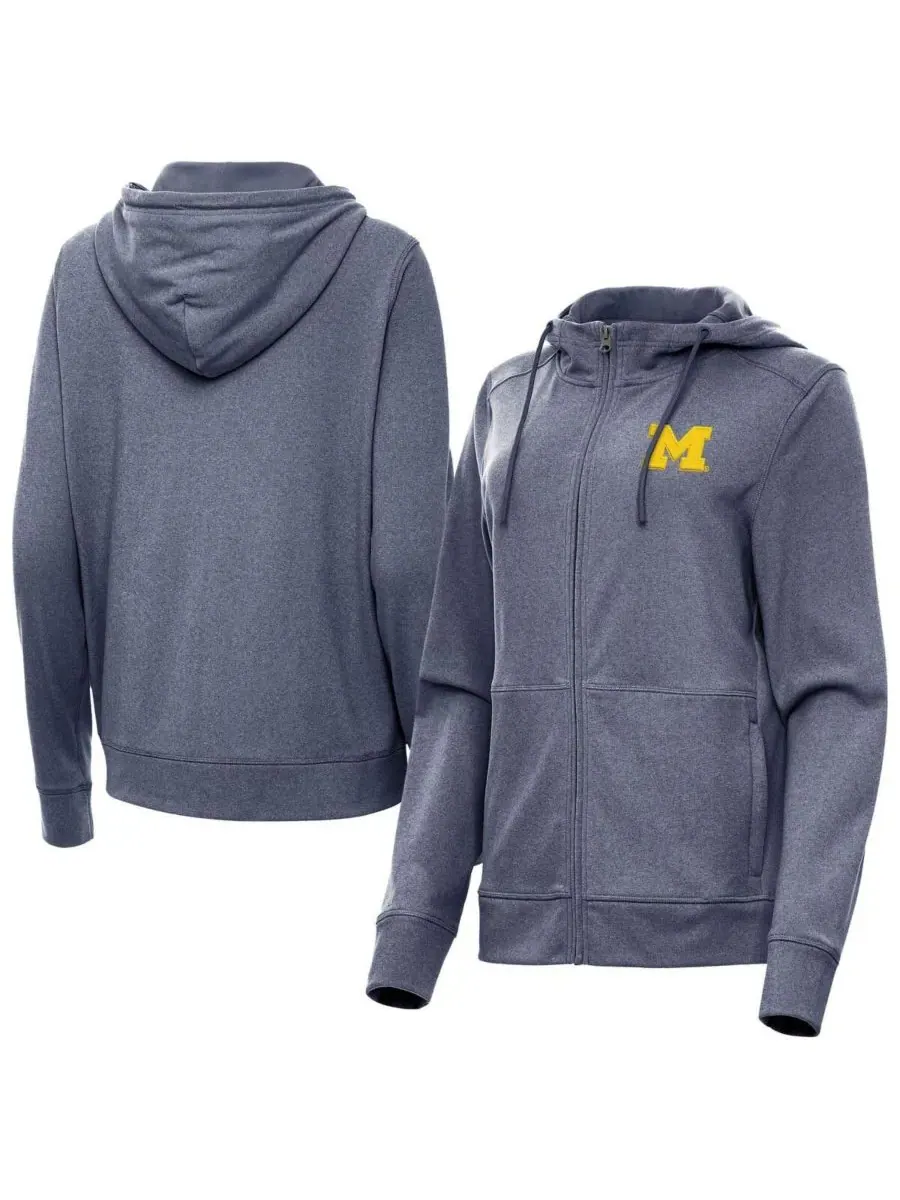 Antigua Женская куртка-худи на молнии Michigan Wolverines Seeker цвета «темно-синий меланж» — изображение 1 из 3