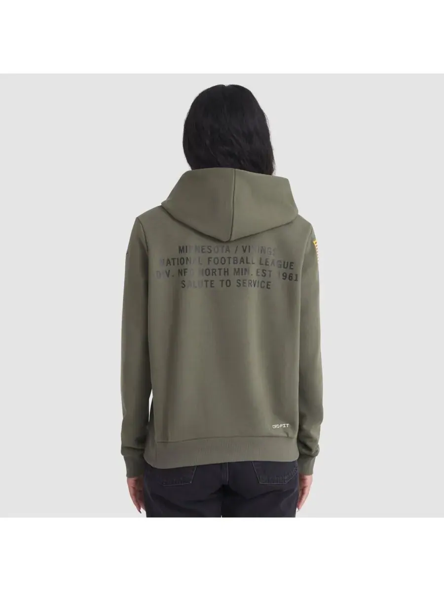 Nike Женская толстовка Olive Minnesota Vikings 2025 Salute to Service Sideline Standard Issue — изображение 2 из 3, оливковый