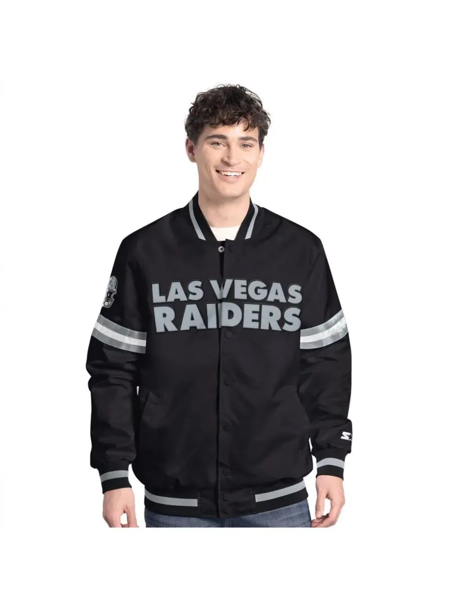 Starter Мужская черная куртка-бомбер Las Vegas Raiders Scout с застежкой на кнопках — изображение 1 из 2, черный