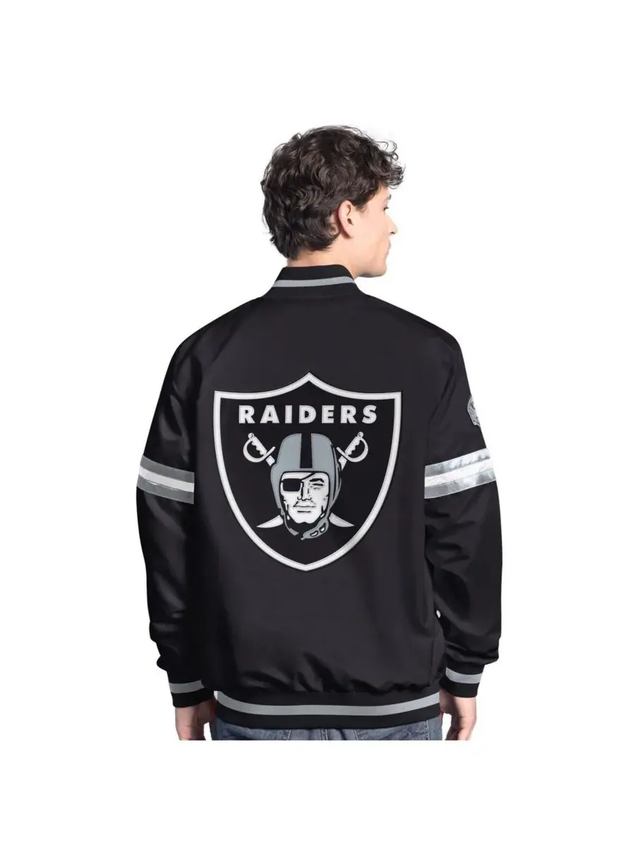 Starter Мужская черная куртка-бомбер Las Vegas Raiders Scout с застежкой на кнопках — изображение 2 из 2, черный