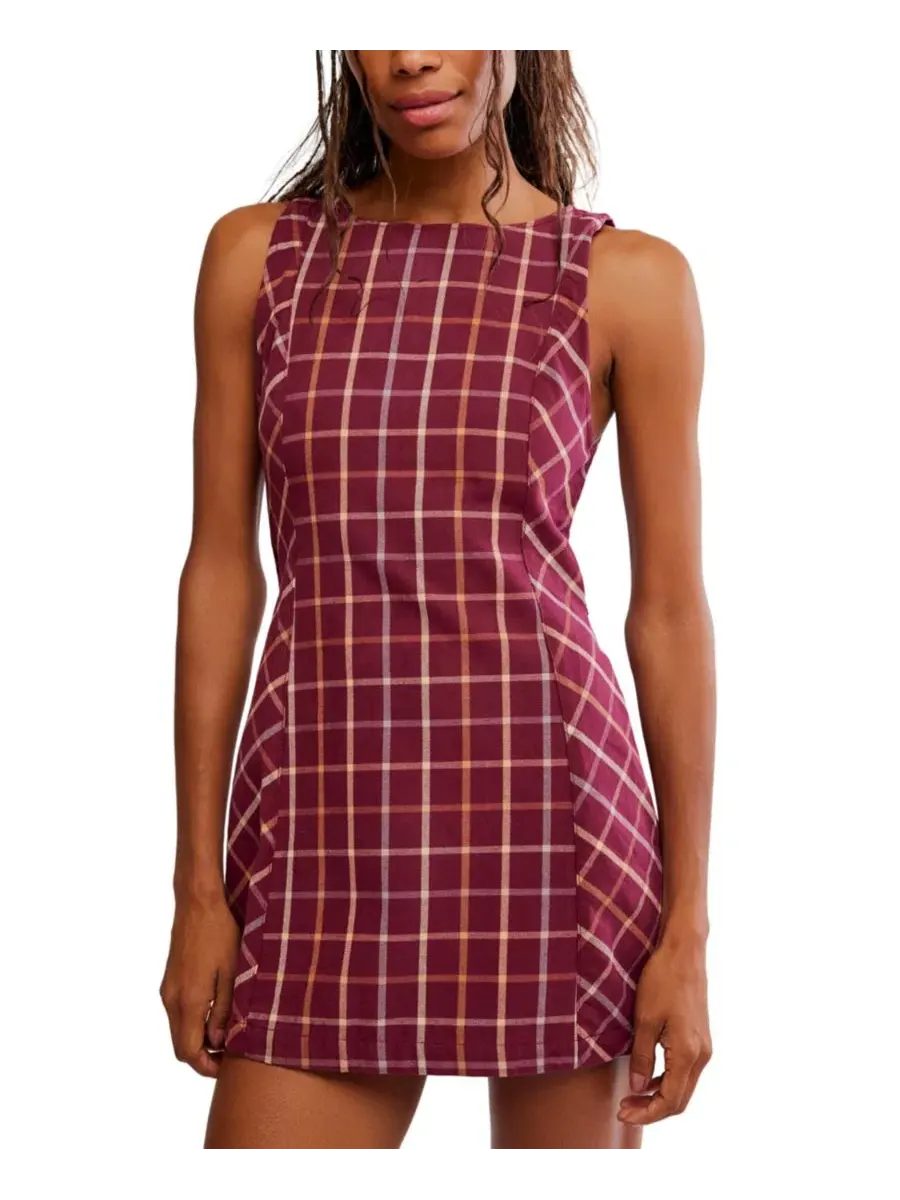 Платье мини с принтом в клетку, модель Atlas Plaid Free People, Cocoa Plum Com — изображение 1 из 5