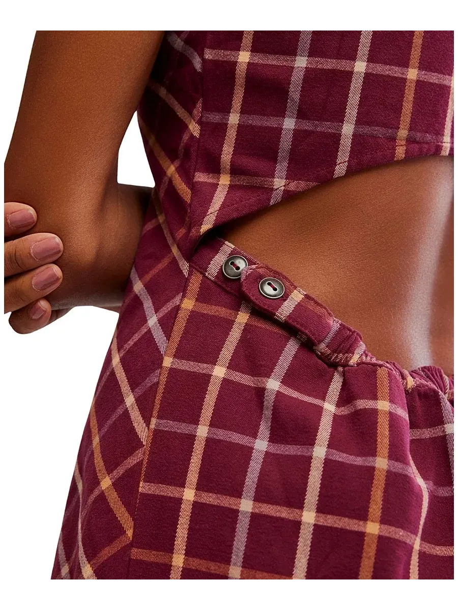 Платье мини с принтом в клетку, модель Atlas Plaid Free People, Cocoa Plum Com — изображение 4 из 5