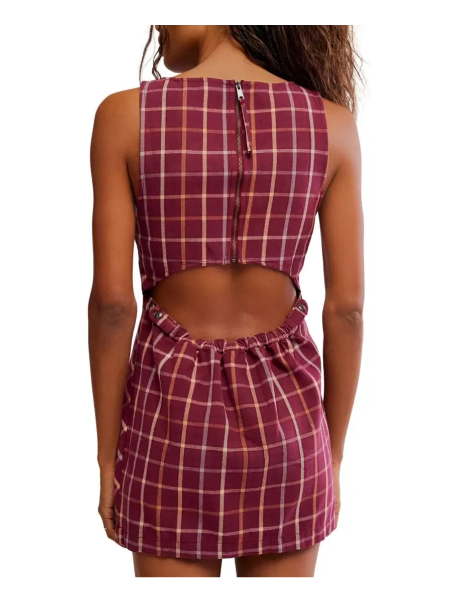 Платье мини с принтом в клетку, модель Atlas Plaid Free People, Cocoa Plum Com — изображение 5 из 5