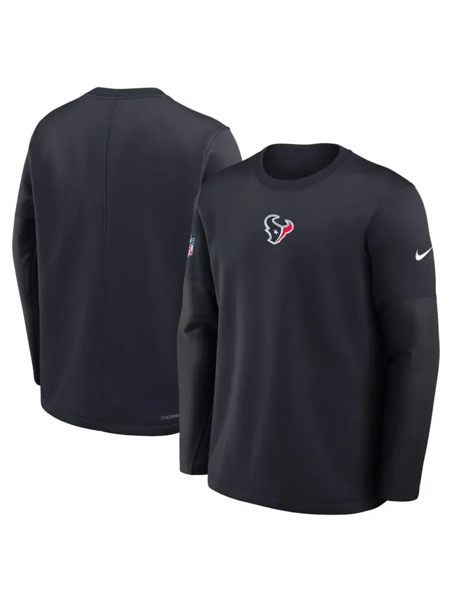 Nike Мужская темно-синяя футболка с длинным рукавом Houston Texans Sideline Coach Therma-FIT — изображение 4 из 5