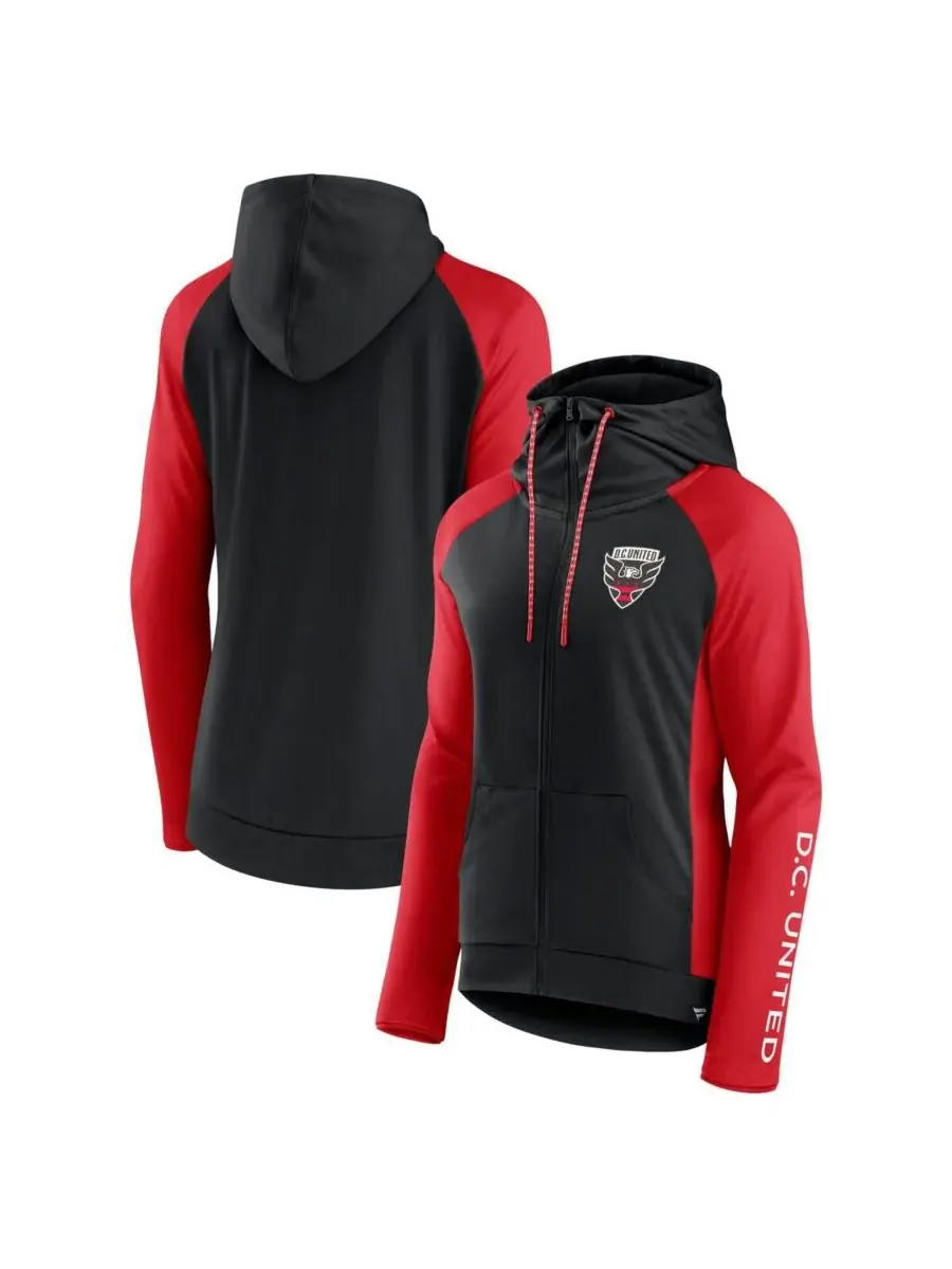 Fanatics Женская черная/красная толстовка DC United Iconic с рукавами реглан и застежкой-молнией — изображение 1 из 3
