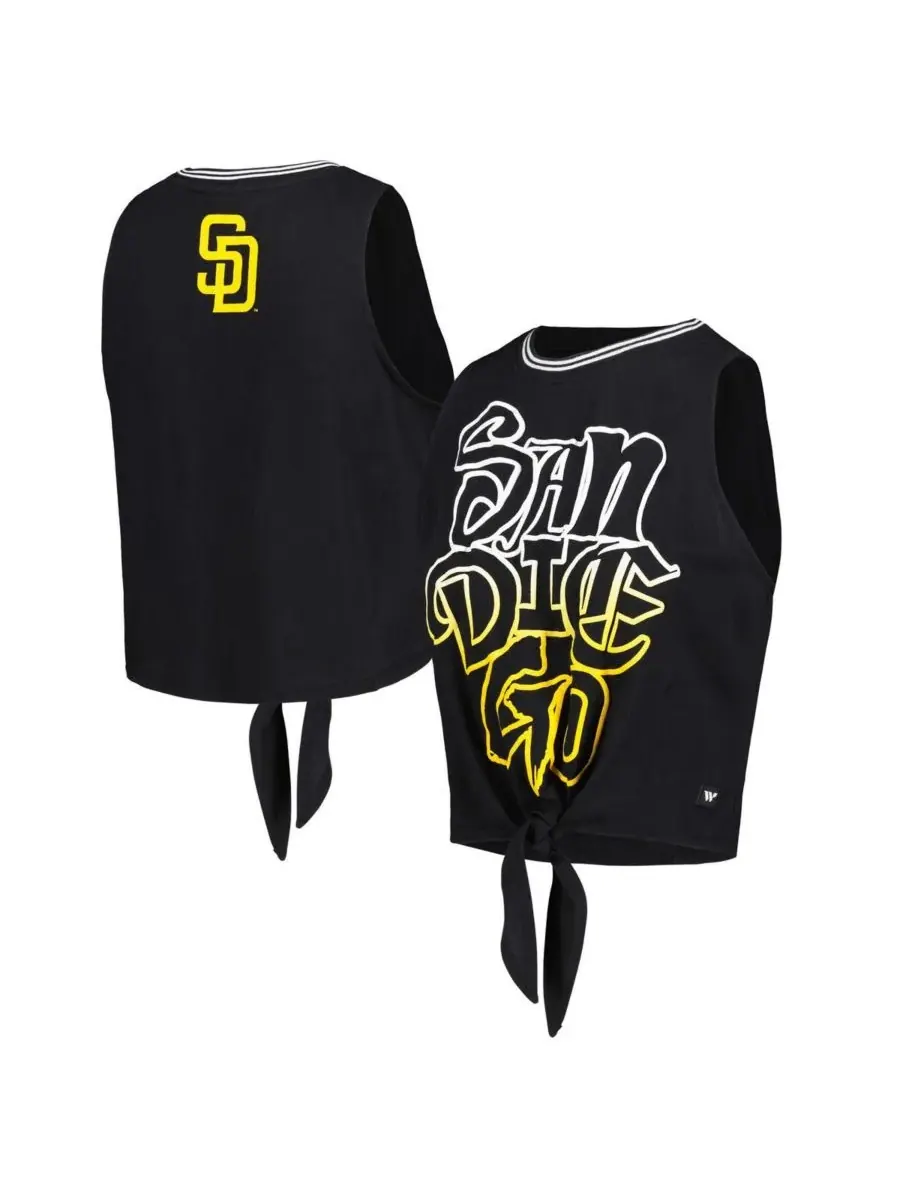 The Wild Collective Женская черная майка San Diego Padres с завязками спереди — изображение 1 из 3, черный
