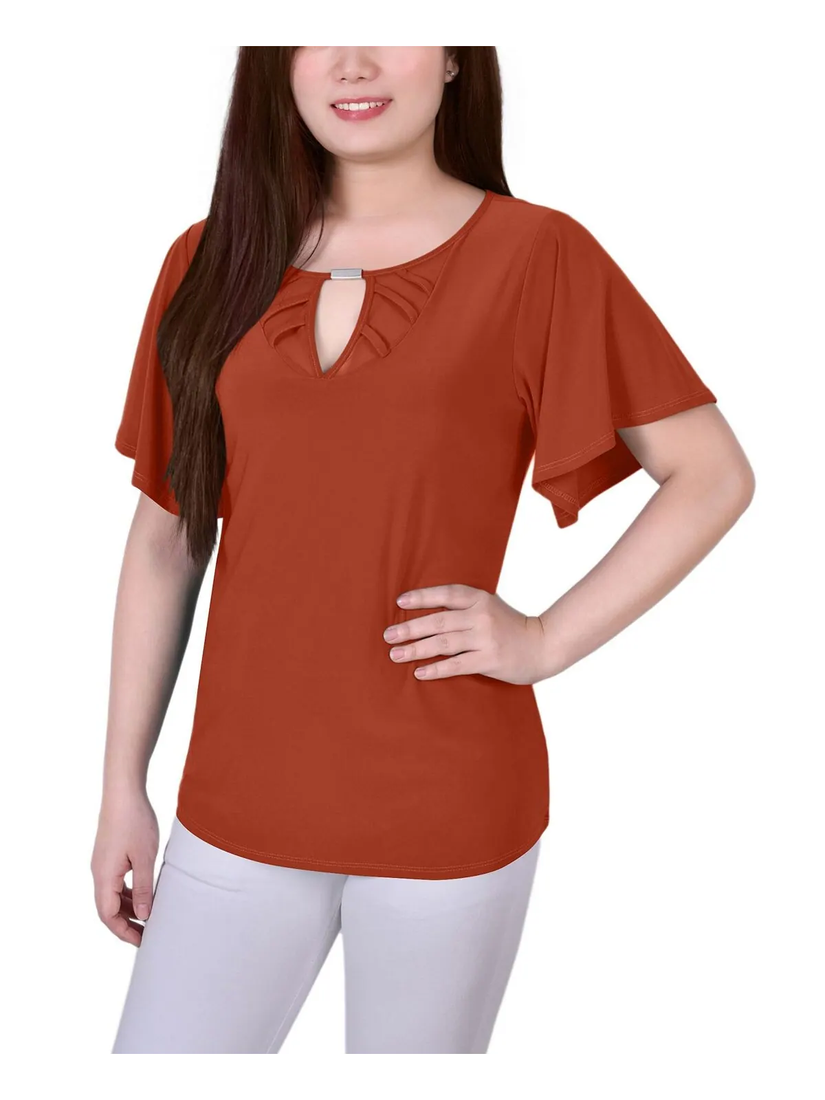 Трикотажный топ petite mesh с развевающимися рукавами NY Collection