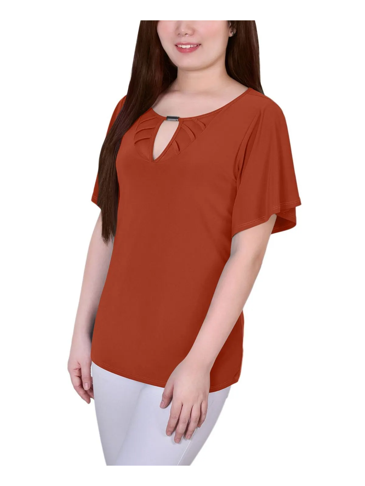 Трикотажный топ petite mesh с развевающимися рукавами NY Collection — изображение 3 из 3, мульти