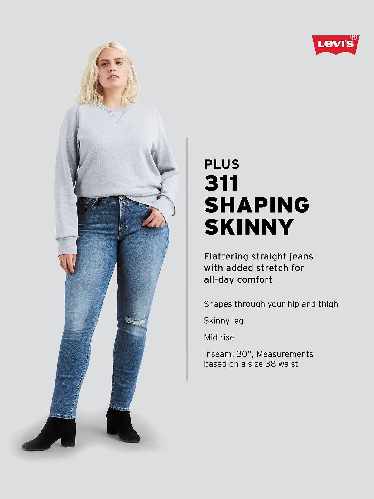 Модные моделирующие джинсы скинни размера 311 большого размера Levi's — изображение 4 из 4, синий