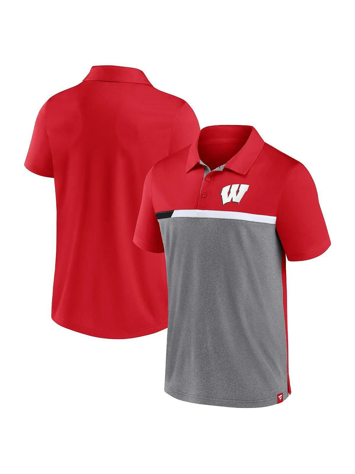 Мужская фирменная рубашка поло красного и меланжевого цвета wisconsin badgers split block color — изображение 1 из 3