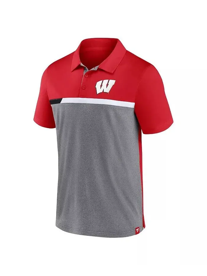 Мужская красно-серая рубашка-поло Wisconsin Badgers с разрезом в цветных блоках Fanatics — изображение 2 из 3