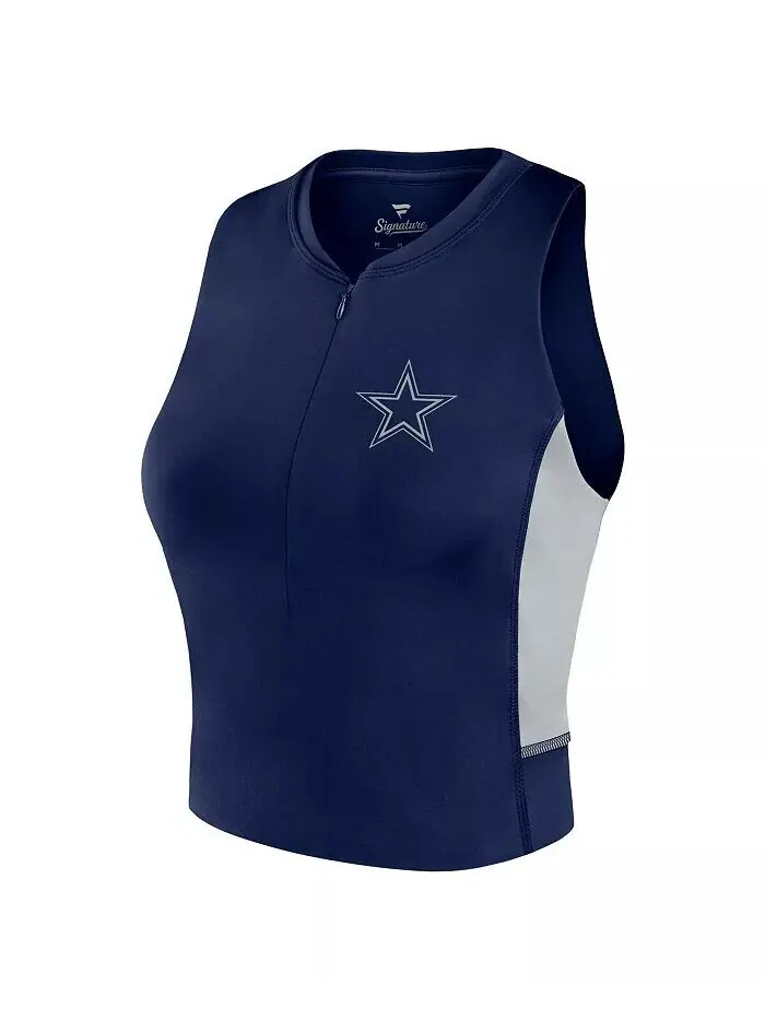 Женская темно-синяя майка-топ Dallas Cowboys Studio Fitted Gym Fanatics — изображение 2 из 3