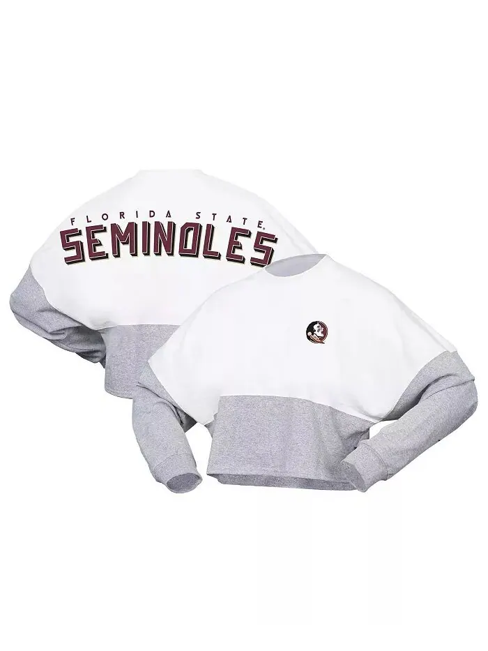 Женская белая футболка Florida State Seminoles Heather Block Cropped с длинным рукавом из джерси