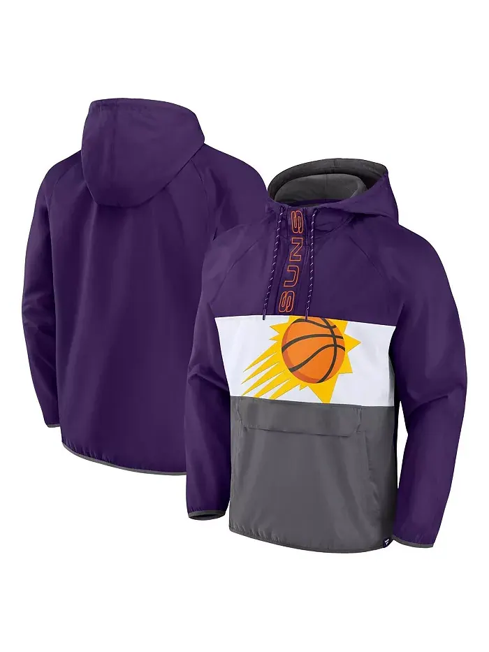 Мужская фиолетово-серая толстовка Phoenix Suns с капюшоном и полумолнией, цветные блоки, реглан — изображение 1 из 3