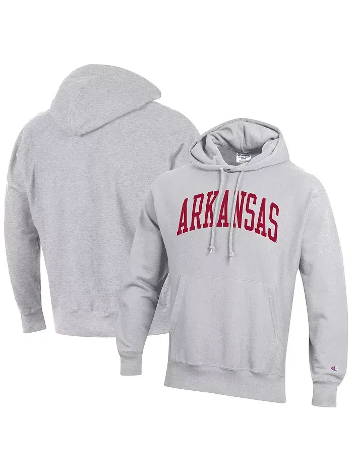 Мужская толстовка с капюшоном Heathered Gray Arkansas Razorbacks Team Arch Reverse Weave Champion