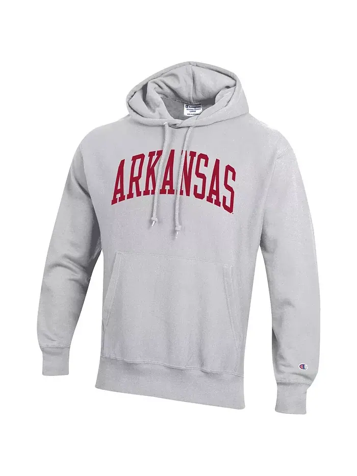 Мужская толстовка с капюшоном Heathered Gray Arkansas Razorbacks Team Arch Reverse Weave Champion — изображение 2 из 2