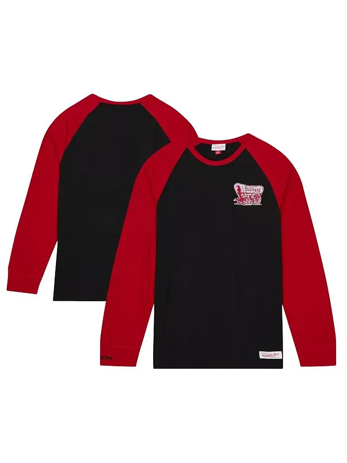 Мужская черная футболка Oklahoma Sooners Legendary Slub с длинным рукавом реглан Mitchell & Ness — изображение 1 из 3