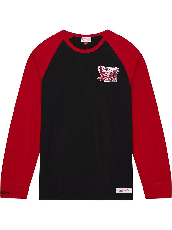 Мужская черная футболка Oklahoma Sooners Legendary Slub с длинным рукавом реглан Mitchell & Ness — изображение 2 из 3