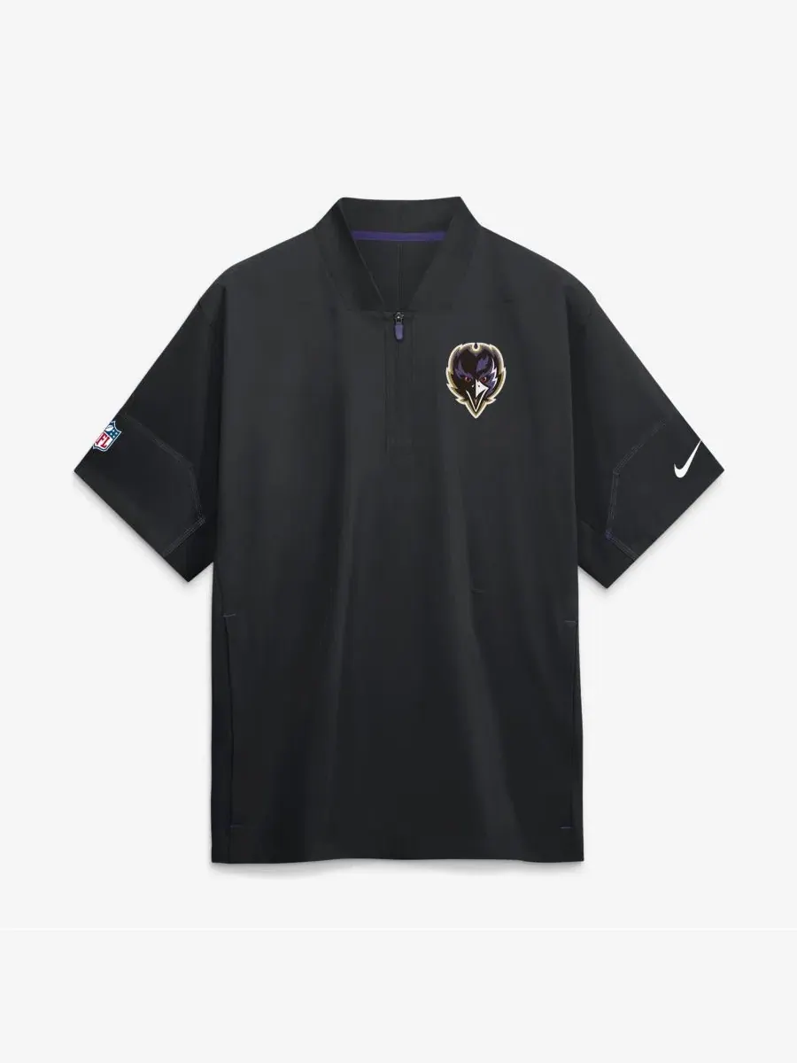 Куртка тренерская Nike Baltimore Ravens с коротким рукавом и четверть-молнией — изображение 1 из 2, черный