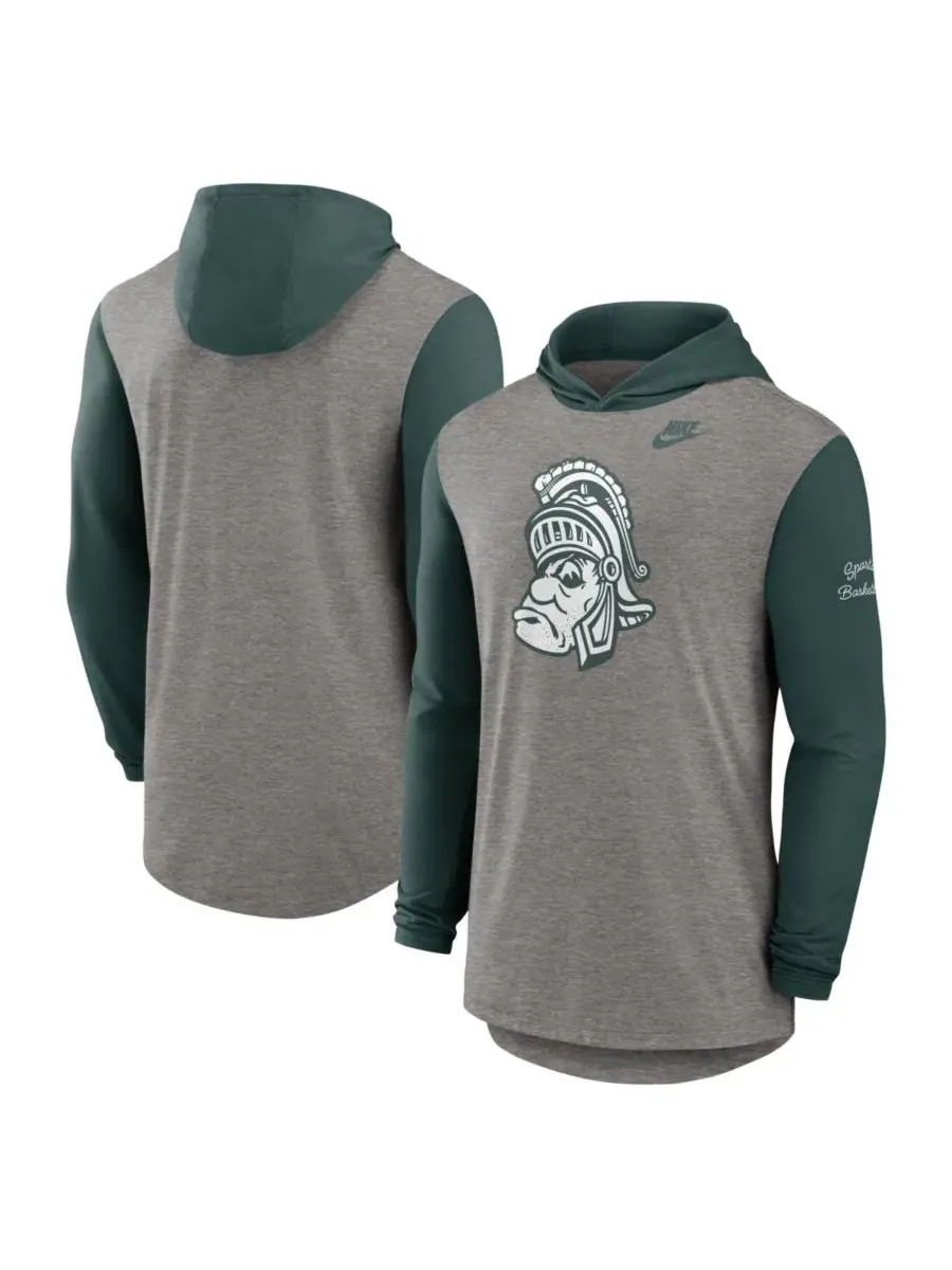 Футболка с капюшоном и длинным рукавом Michigan State Spartans Campus Legacy Nike — изображение 1 из 3, серый