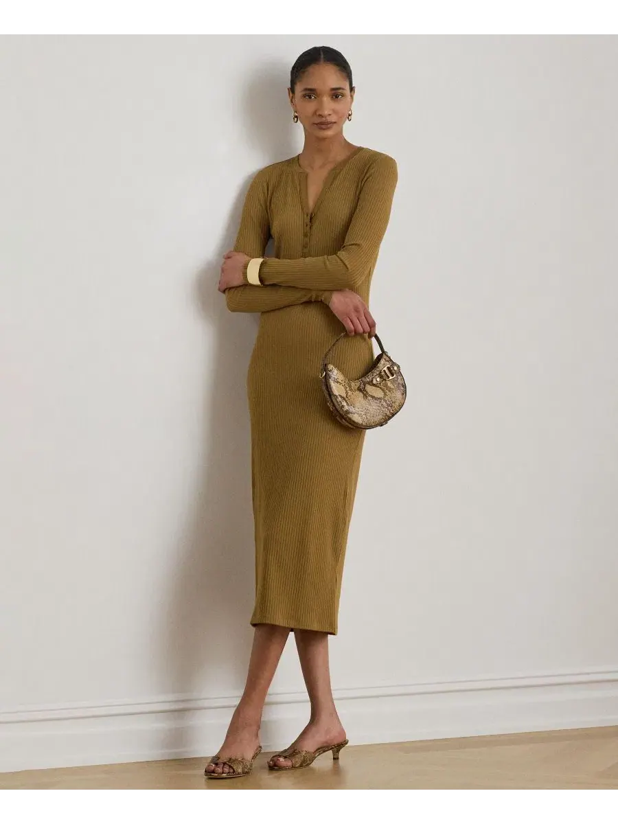Платье-миди с рубашечным воротником и планкой на пуговицах Lauren Ralph Lauren, Tobacco Bronze