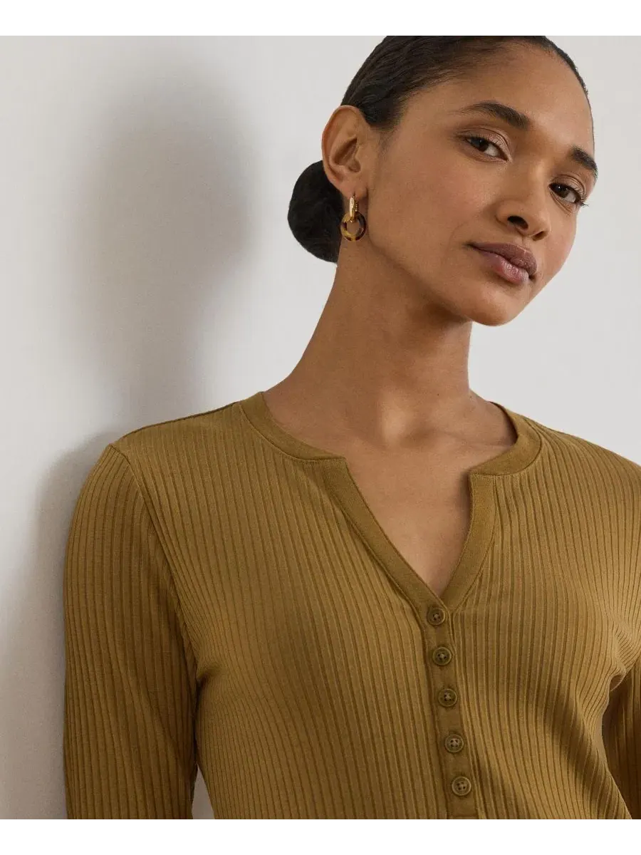 Платье-миди с рубашечным воротником и планкой на пуговицах Lauren Ralph Lauren, Tobacco Bronze — изображение 3 из 5