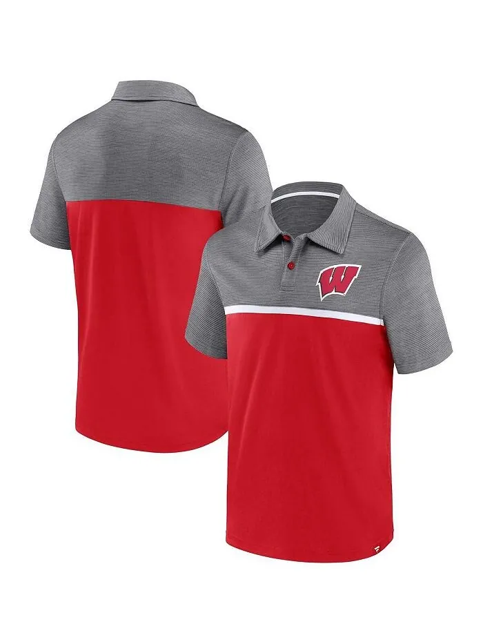 Мужская красно-серая рубашка-поло с логотипом Wisconsin Badgers Fanatics — изображение 1 из 3, красный серый