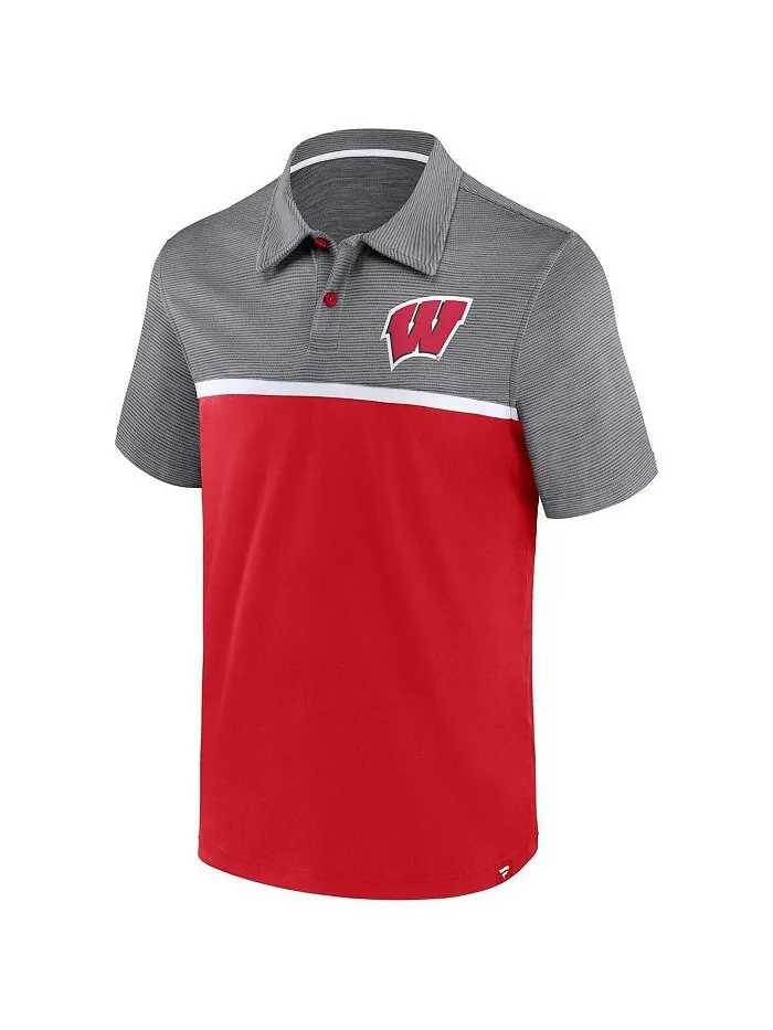 Мужская красно-серая рубашка-поло с логотипом Wisconsin Badgers Fanatics — изображение 3 из 3, красный серый