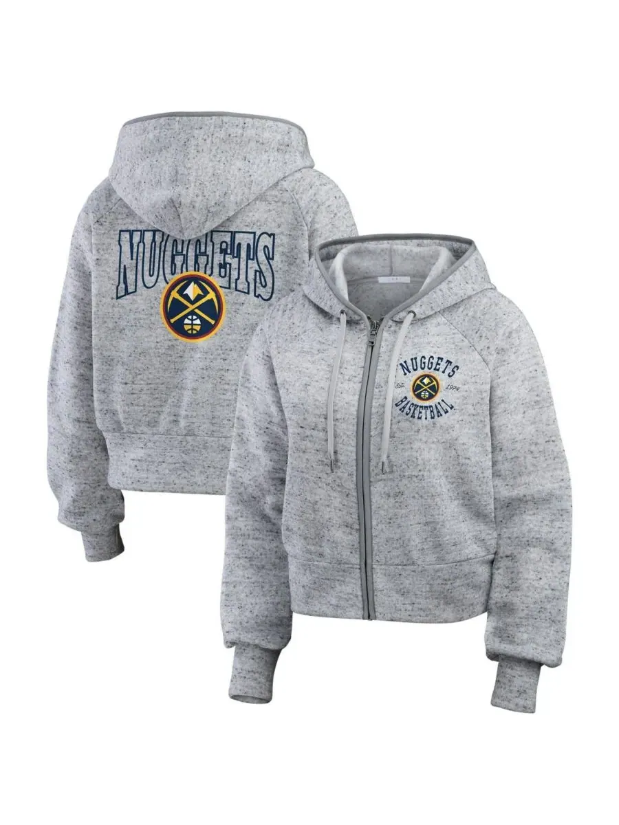 WEAR by Erin Andrews Женская толстовка на молнии цвета «серый меланж» с логотипом Denver Nuggets — изображение 1 из 3