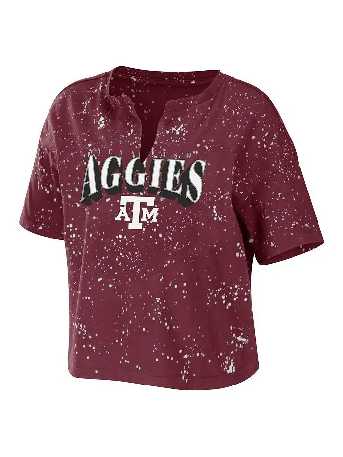 Женская темно-бордовая футболка Texas A&M Aggies Bleach Wash Splatter с укороченным вырезом и — изображение 2 из 3