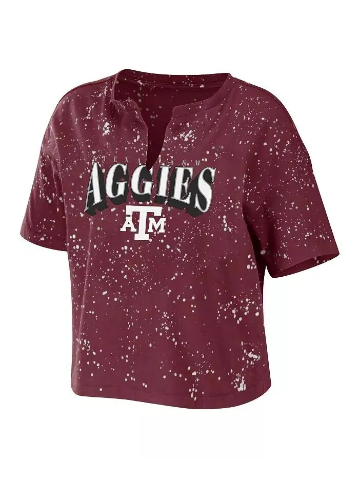 Женская темно-бордовая футболка Texas A&M Aggies Bleach Wash Splatter с укороченным вырезом и — изображение 2 из 3