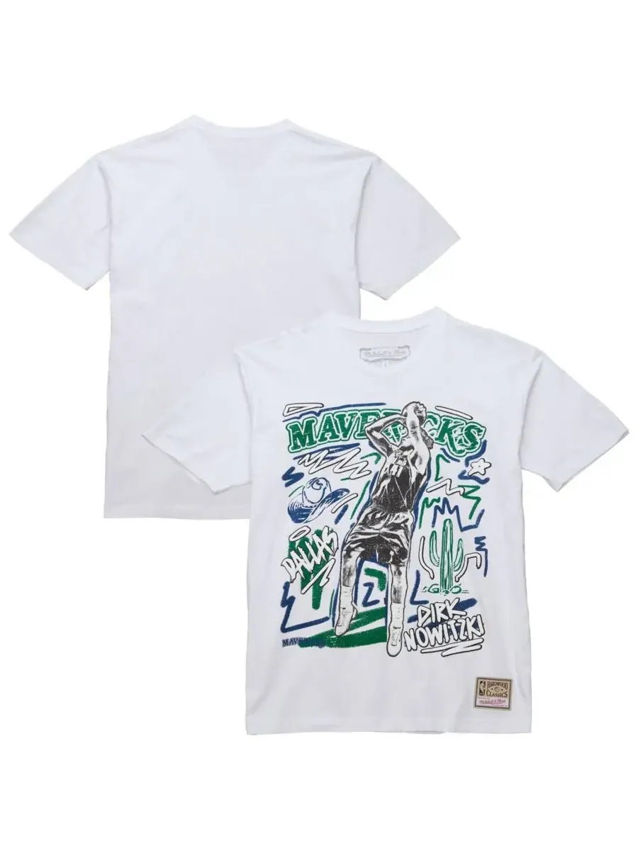 Mitchell & Ness Мужская белая футболка с изображением Дирка Новицки из команды Dallas Mavericks — изображение 1 из 5, белый