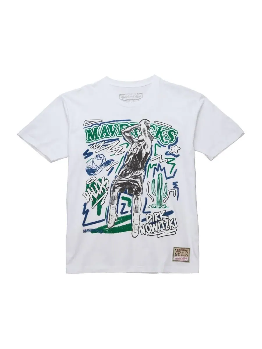 Mitchell & Ness Мужская белая футболка с изображением Дирка Новицки из команды Dallas Mavericks — изображение 5 из 5, белый