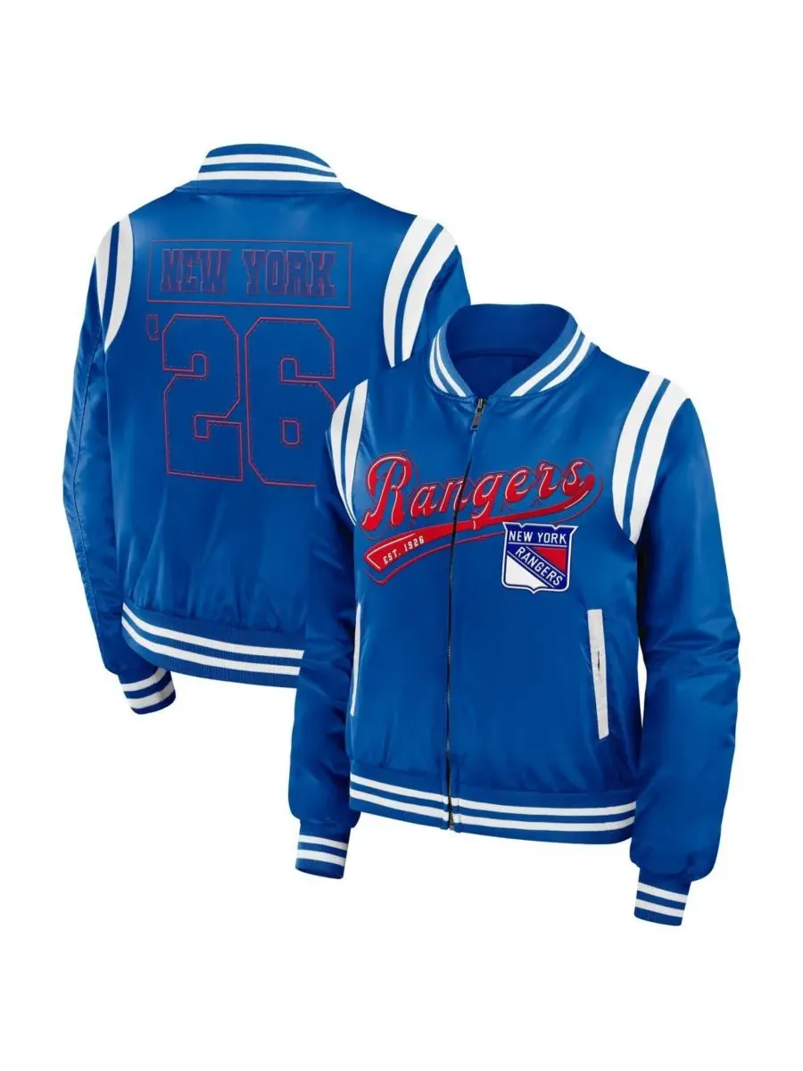WEAR by Erin Andrews Женская синяя куртка-бомбер на молнии с символикой New York Rangers Baller — изображение 1 из 3, синий
