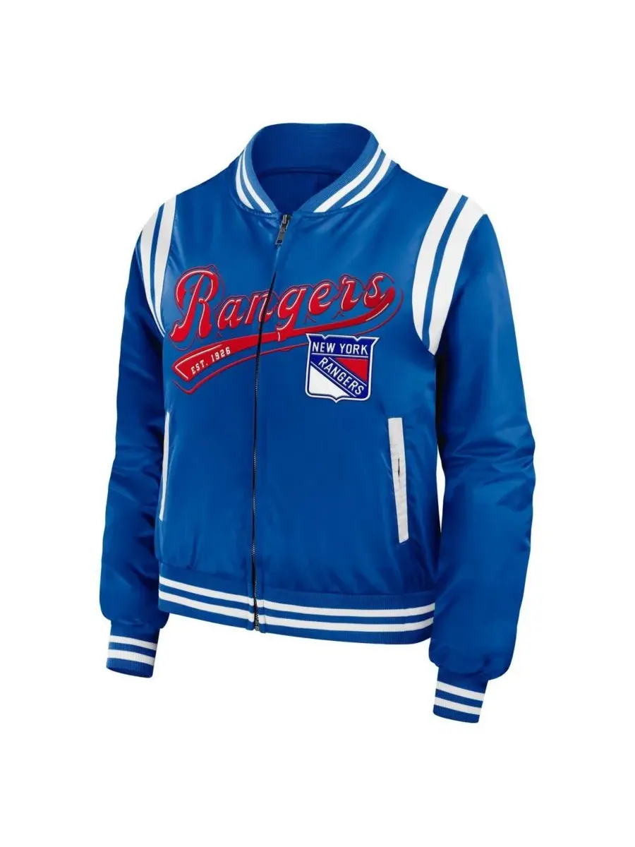 WEAR by Erin Andrews Женская синяя куртка-бомбер на молнии с символикой New York Rangers Baller — изображение 3 из 3, синий