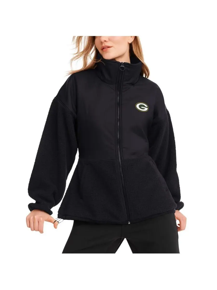 Женская черная куртка DKNY Green Bay Packers Drew из комбинированной ткани на молнии — изображение 1 из 3, черный